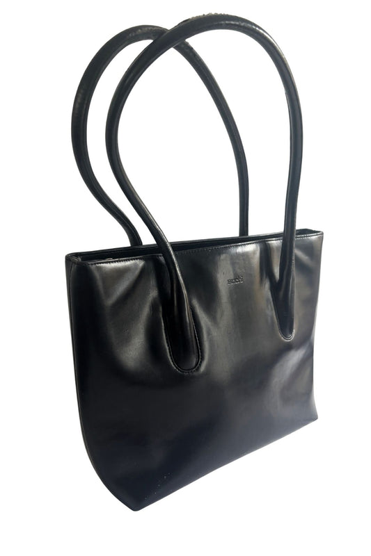 Sachi large black vinyl leather handbag