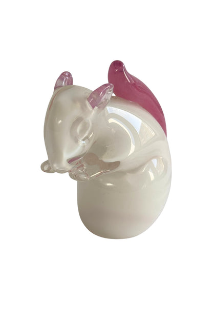 Selkirk Glass pink + white squirrel figurine