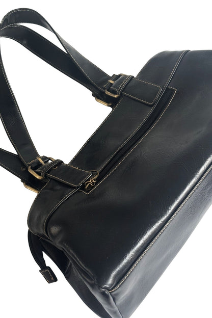 Y2K vibe black vinyl leather handbag