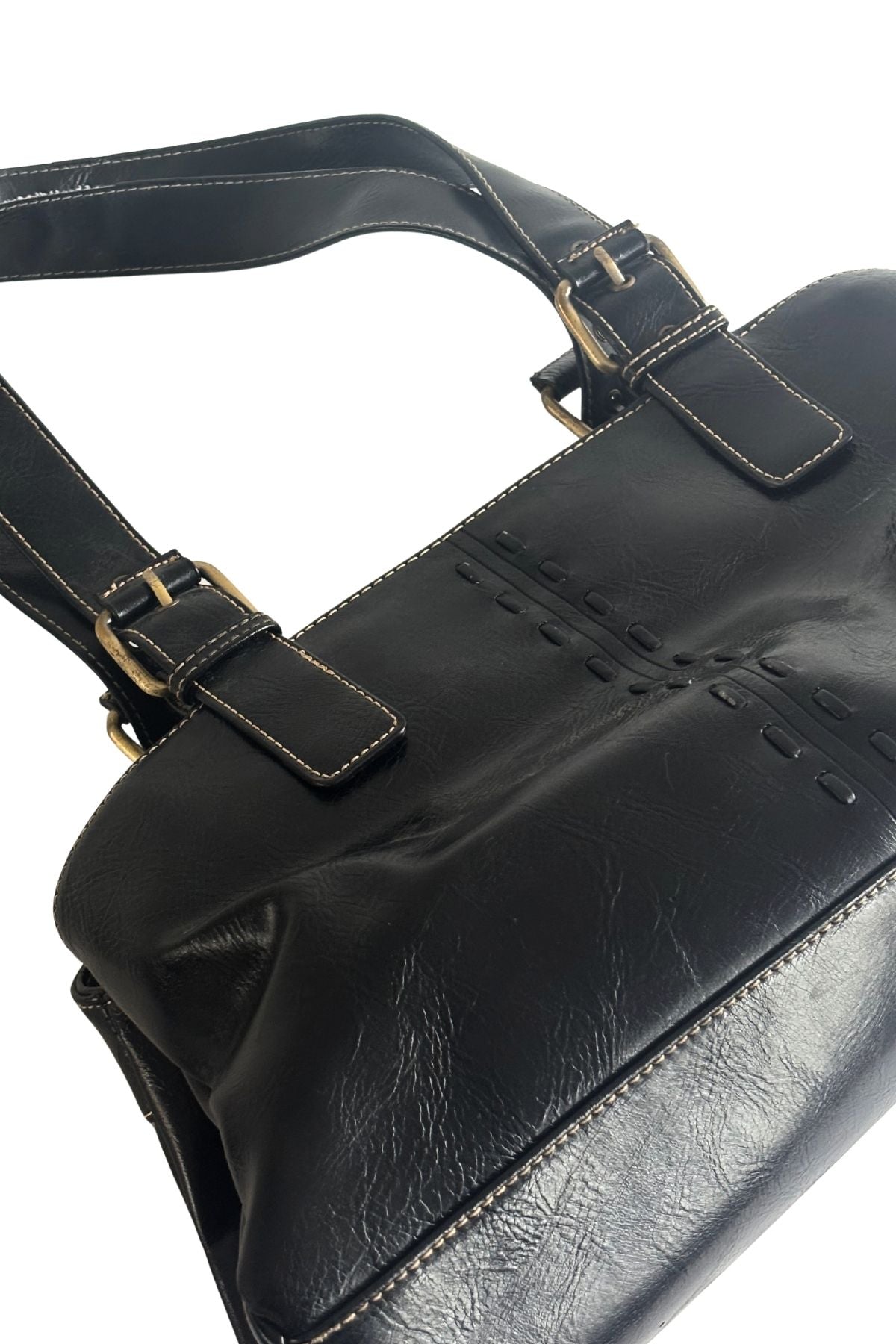 Y2K vibe black vinyl leather handbag