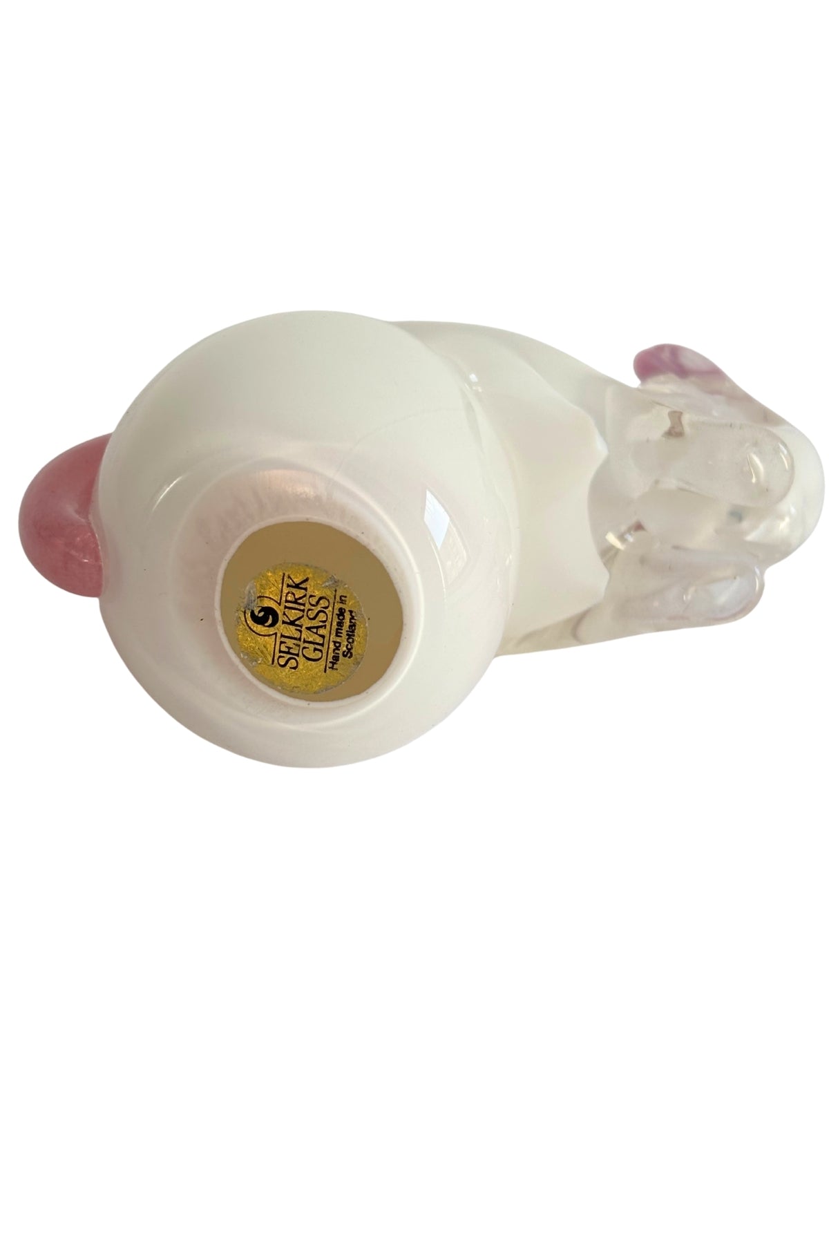 Selkirk Glass pink + white squirrel figurine