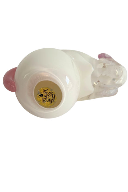 Selkirk Glass pink + white squirrel figurine