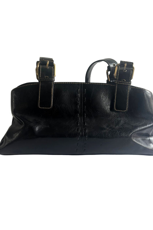 Y2K vibe black vinyl leather handbag