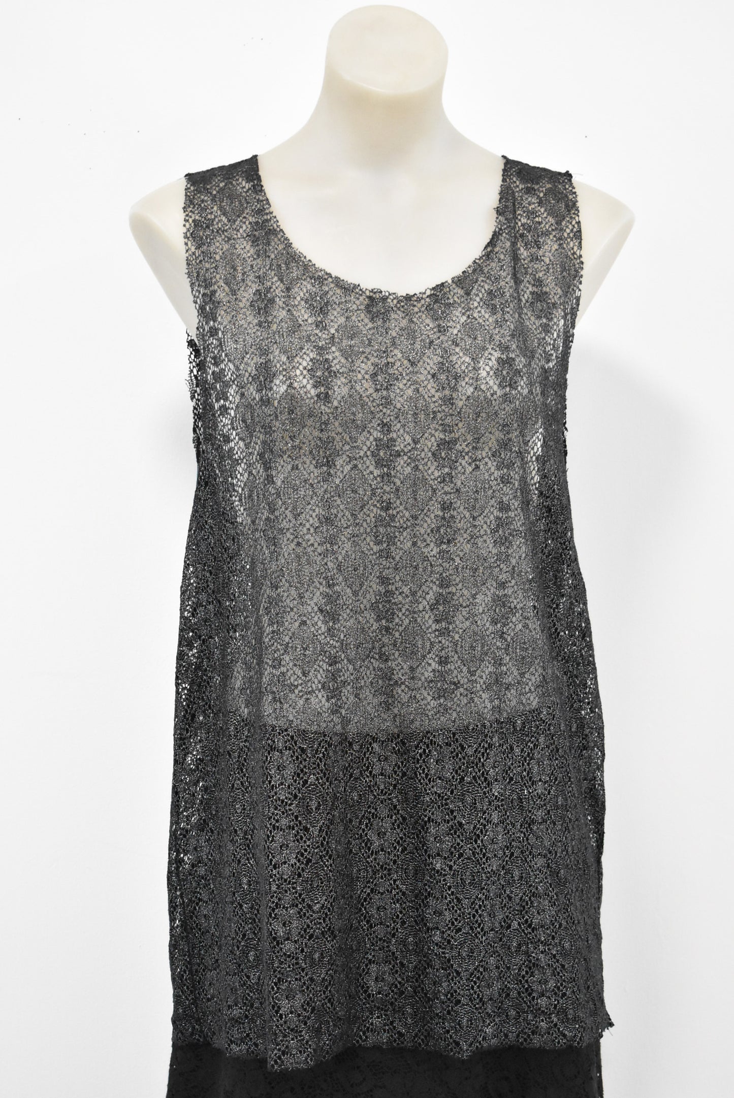 Storm NZ made cotton black sleeveless sheer top, S