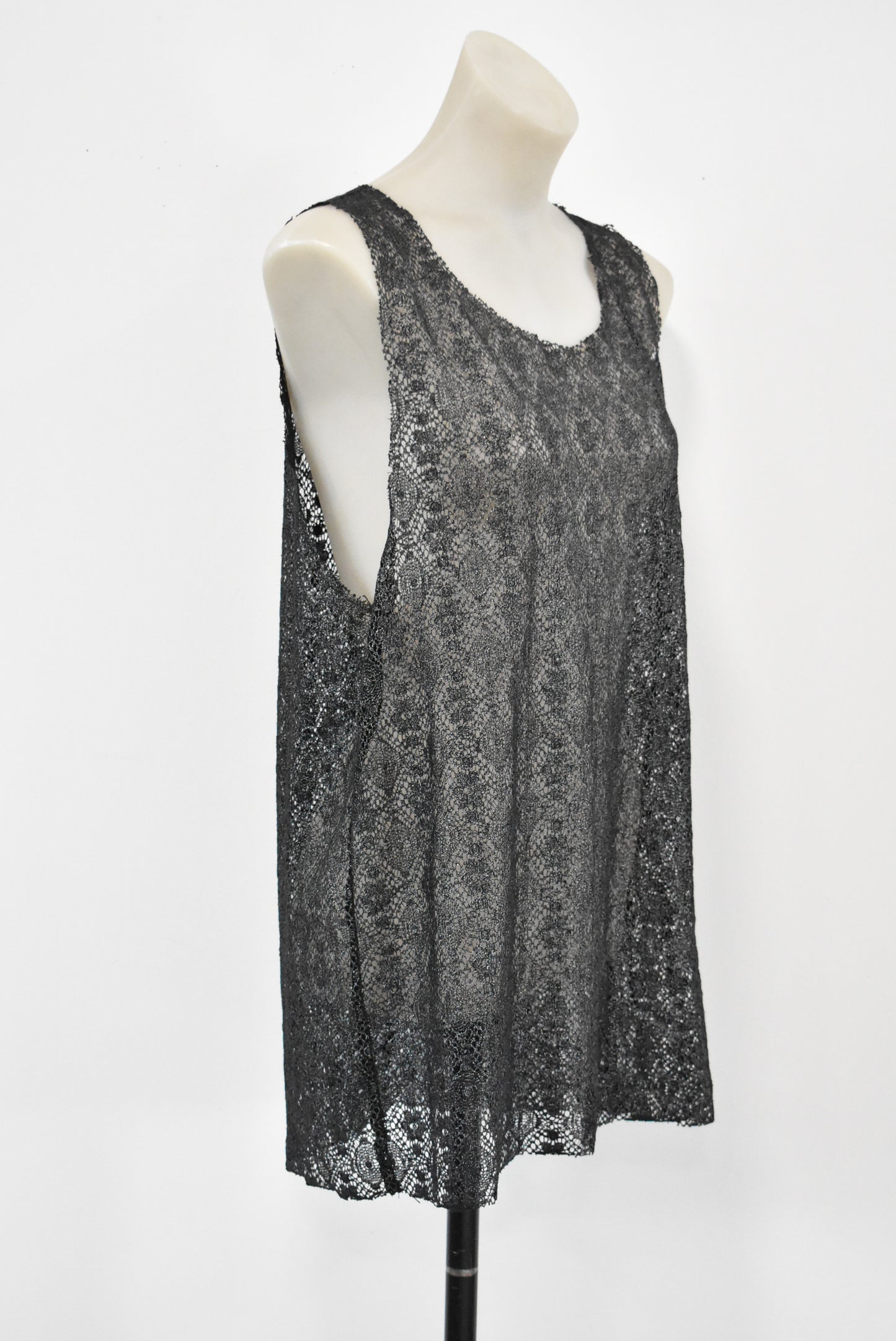 Storm NZ made cotton black sleeveless sheer top, S