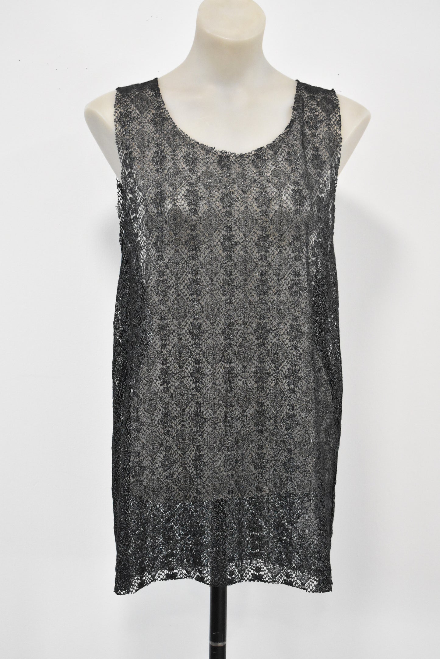 Storm NZ made cotton black sleeveless sheer top, S