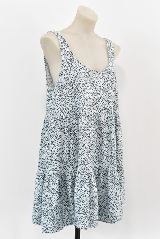 Glassons blue linen tiered dress, M