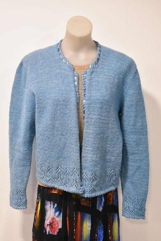 Hand crafted wool open cardigan, M