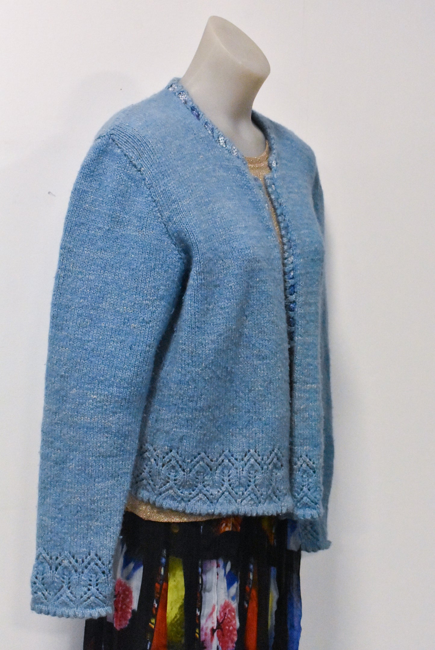 Hand crafted wool open cardigan, M