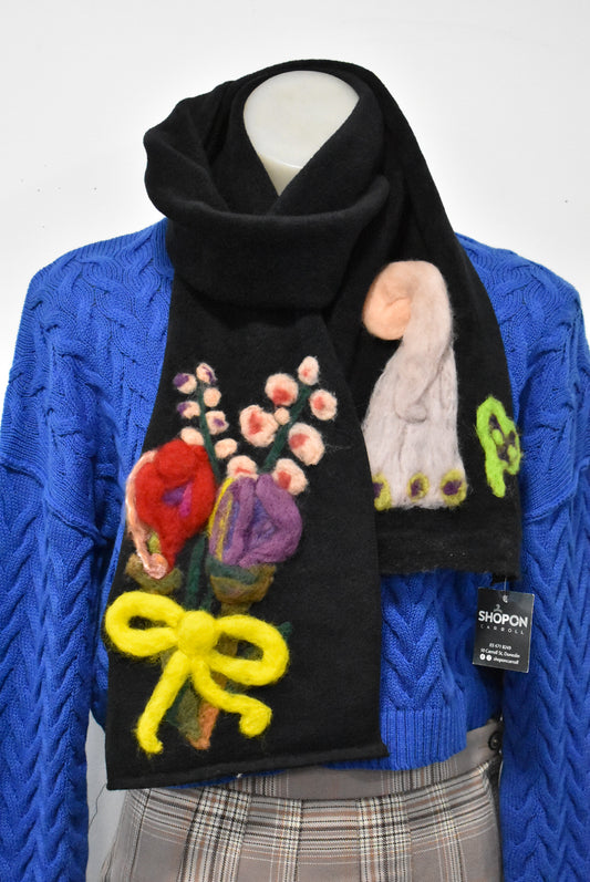 Scarf with handmade felted artwork