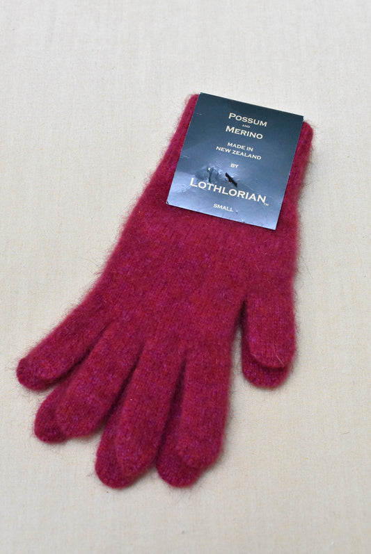 Lothlorian, possum & merino red gloves, S (NWT)