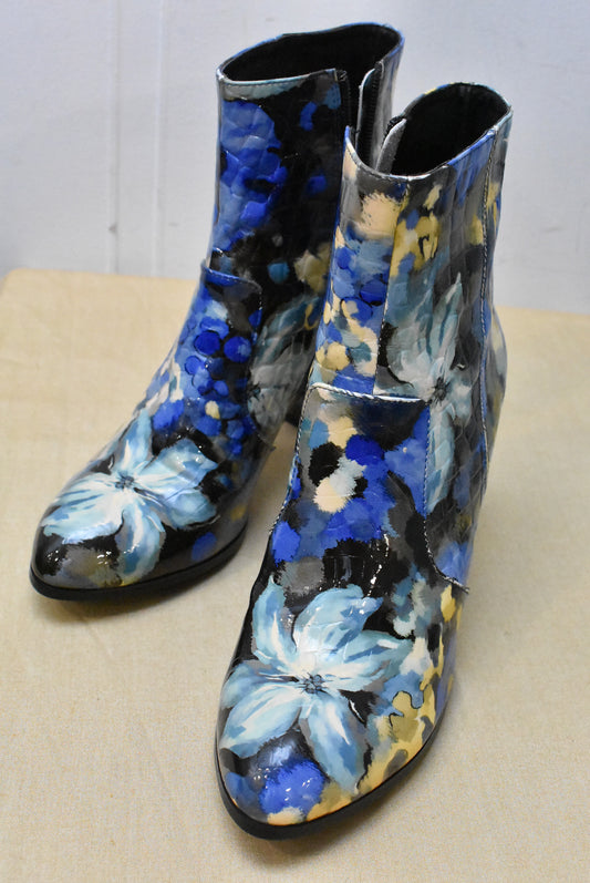 Django & Juliette blue and yellow floral boots, 41