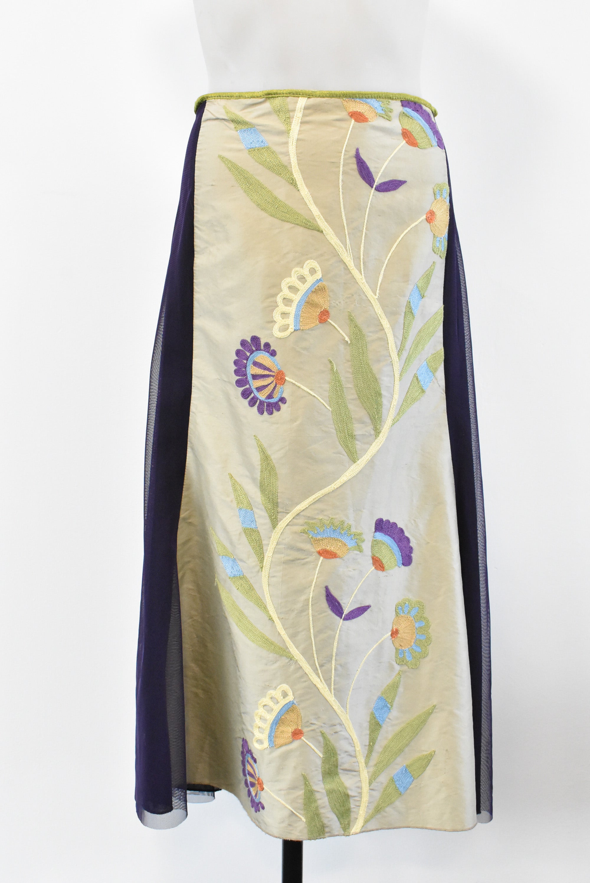 Hallelujah purple embroidered silk skirt made in Dunedin NZ L Shop on Carroll Online