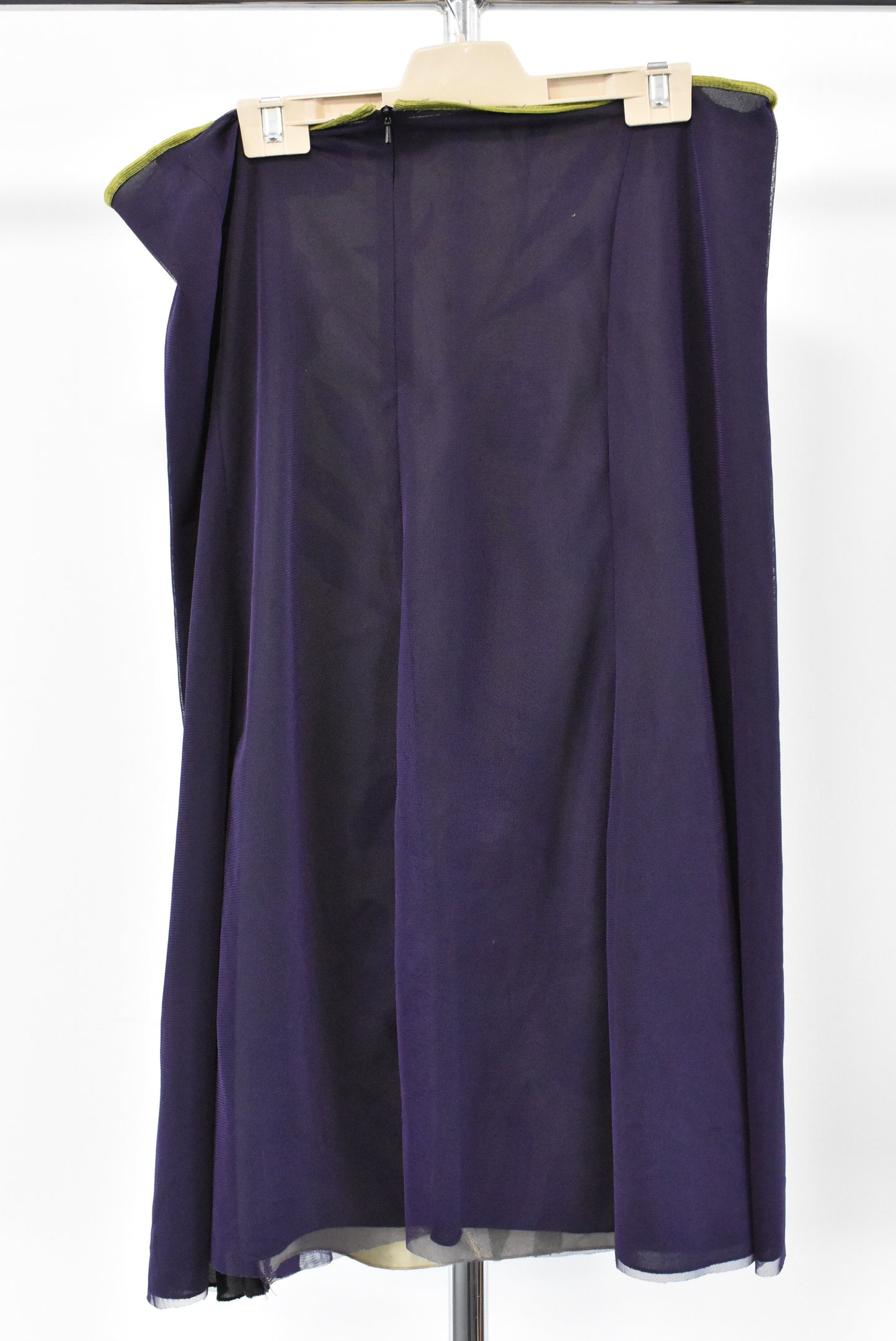 Hallelujah purple embroidered silk skirt, made in Dunedin, NZ, L+