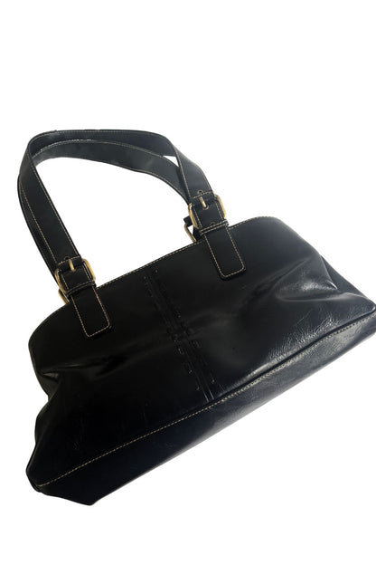 Y2K vibe black vinyl leather handbag