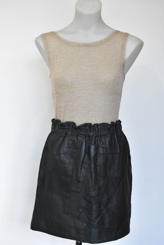 Black leather mini skirt, S