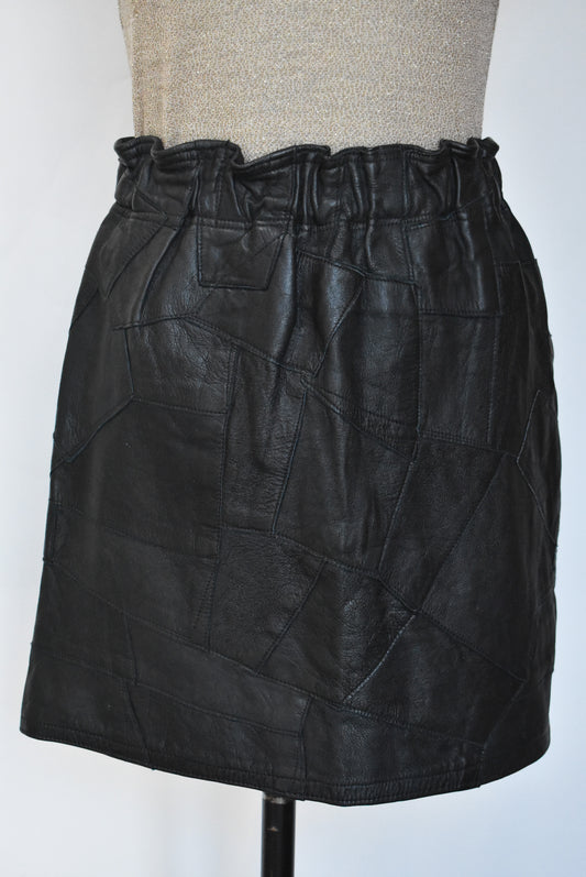 Black leather mini skirt, S