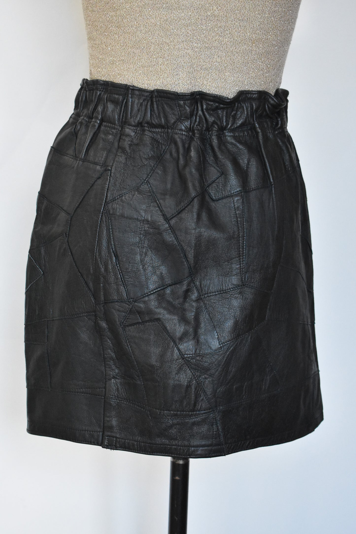 Black leather mini skirt, S