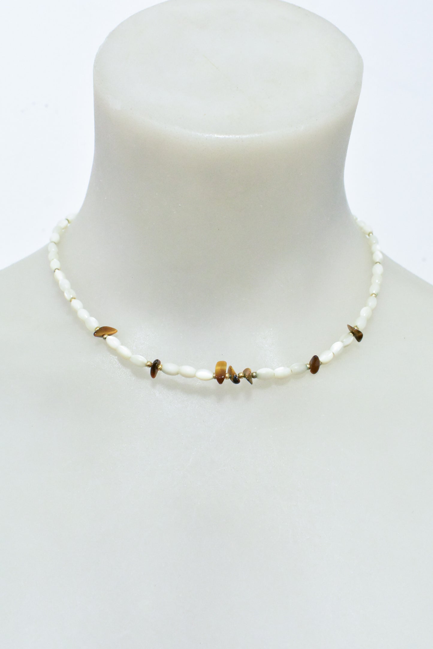 Vintage mother of pearl and tiger's eye necklace