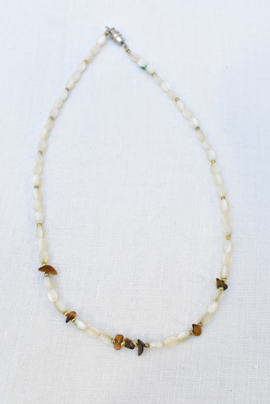 Vintage mother of pearl and tiger's eye necklace