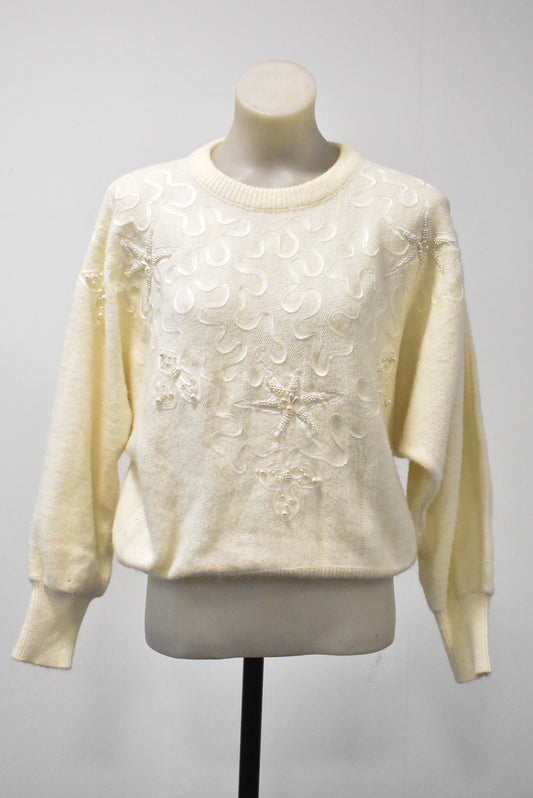 Funky beaded starfish sweater, L