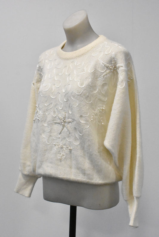 Funky beaded starfish sweater, L