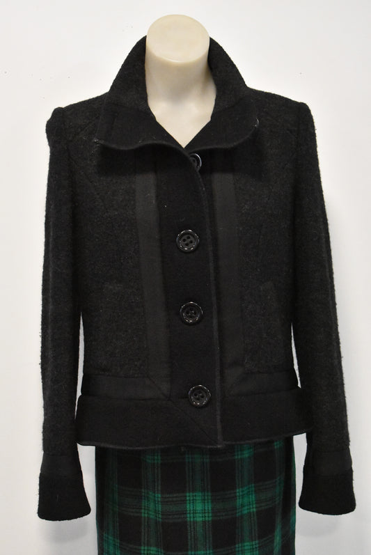 Black cropped wool jacket, M