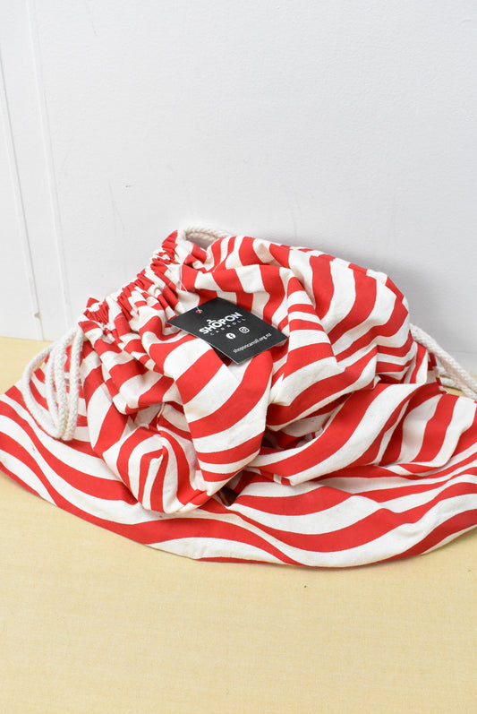 Red wavy stripes drawstring cotton bag