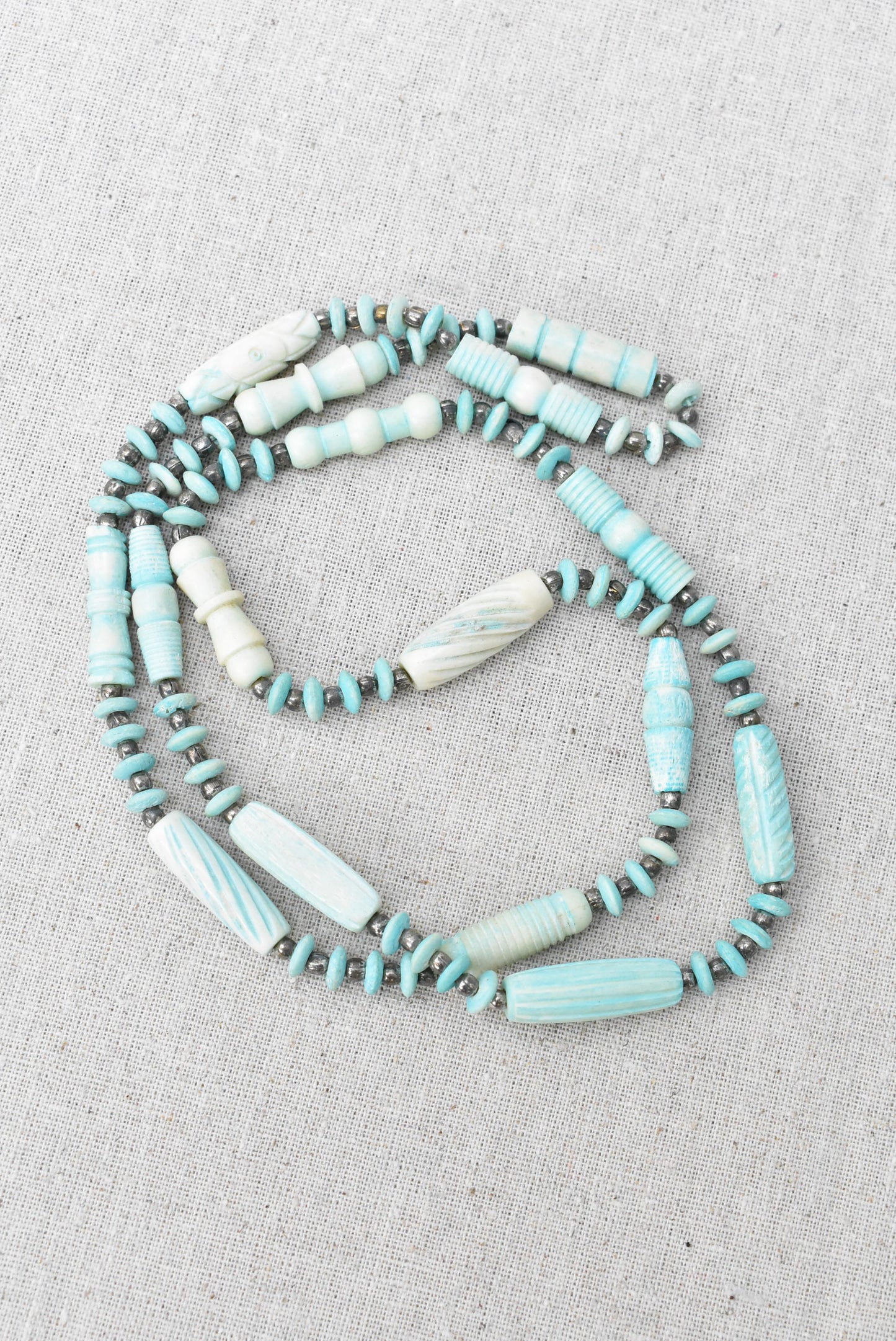 Pale pastel blue long ceramic beaded necklace