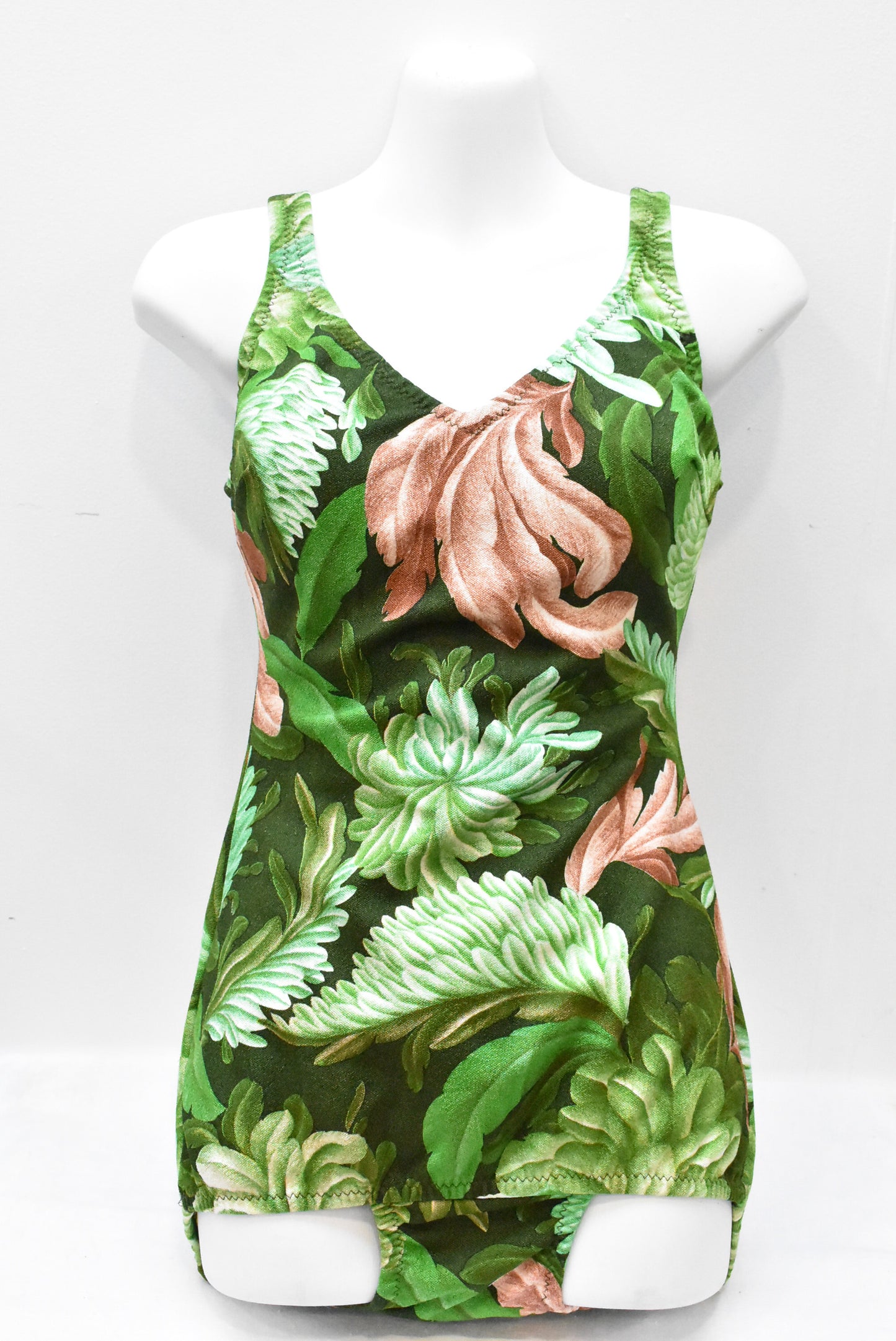 Vintage leaf pattern swimsuit, S