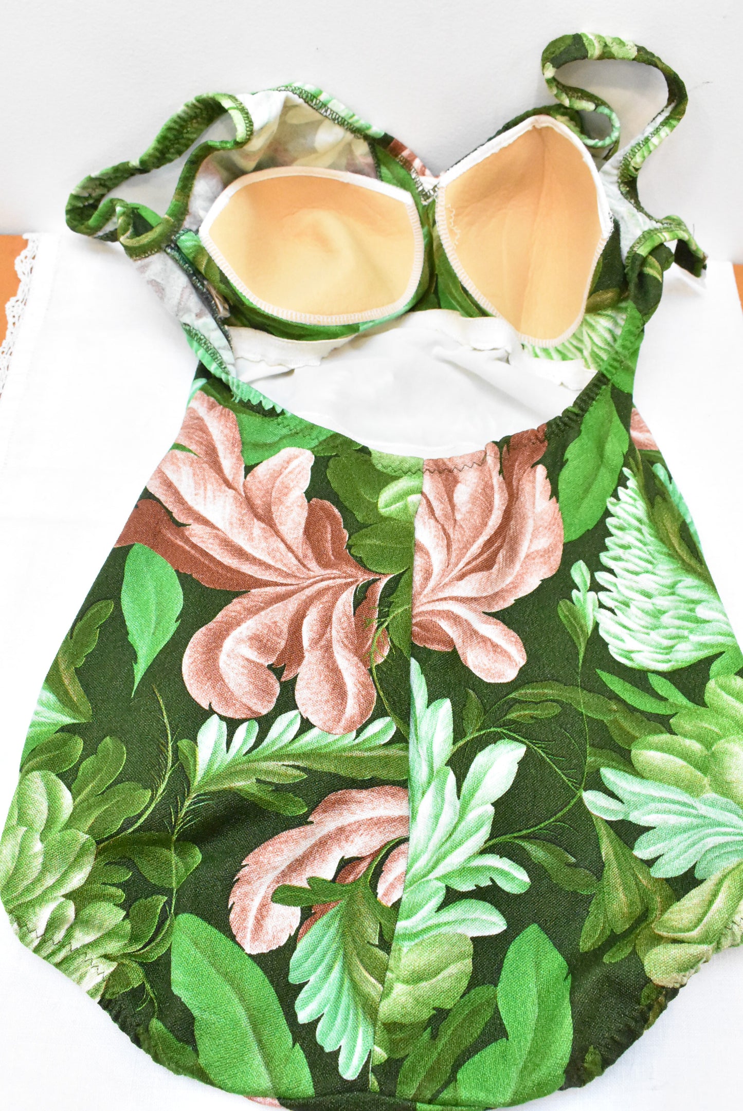 Vintage leaf pattern swimsuit, S