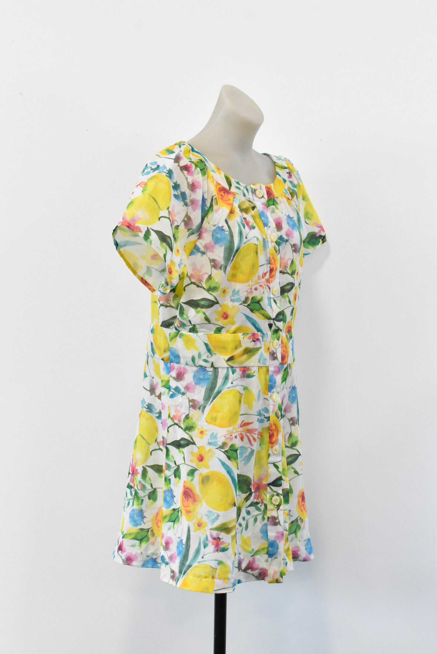 Handmade floral linen dress, L