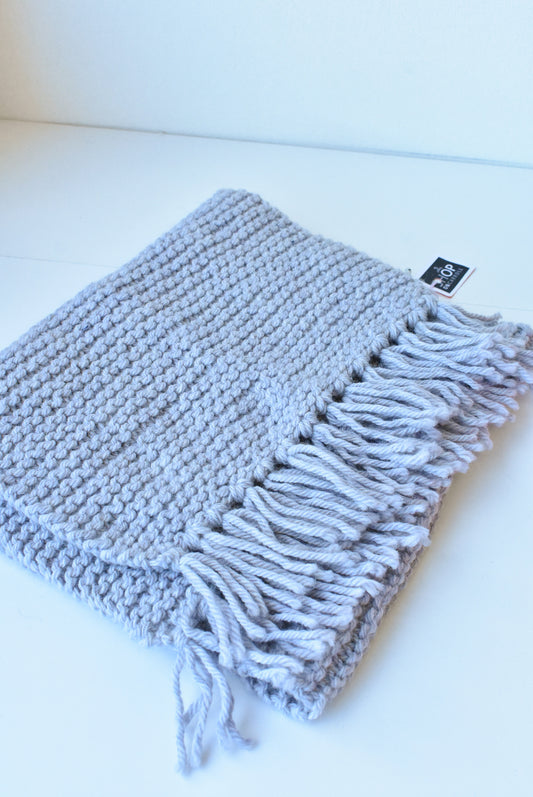Grey tasseled chunky knit scarf