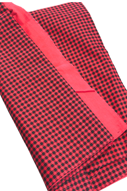 Red + black plaid denim fabric