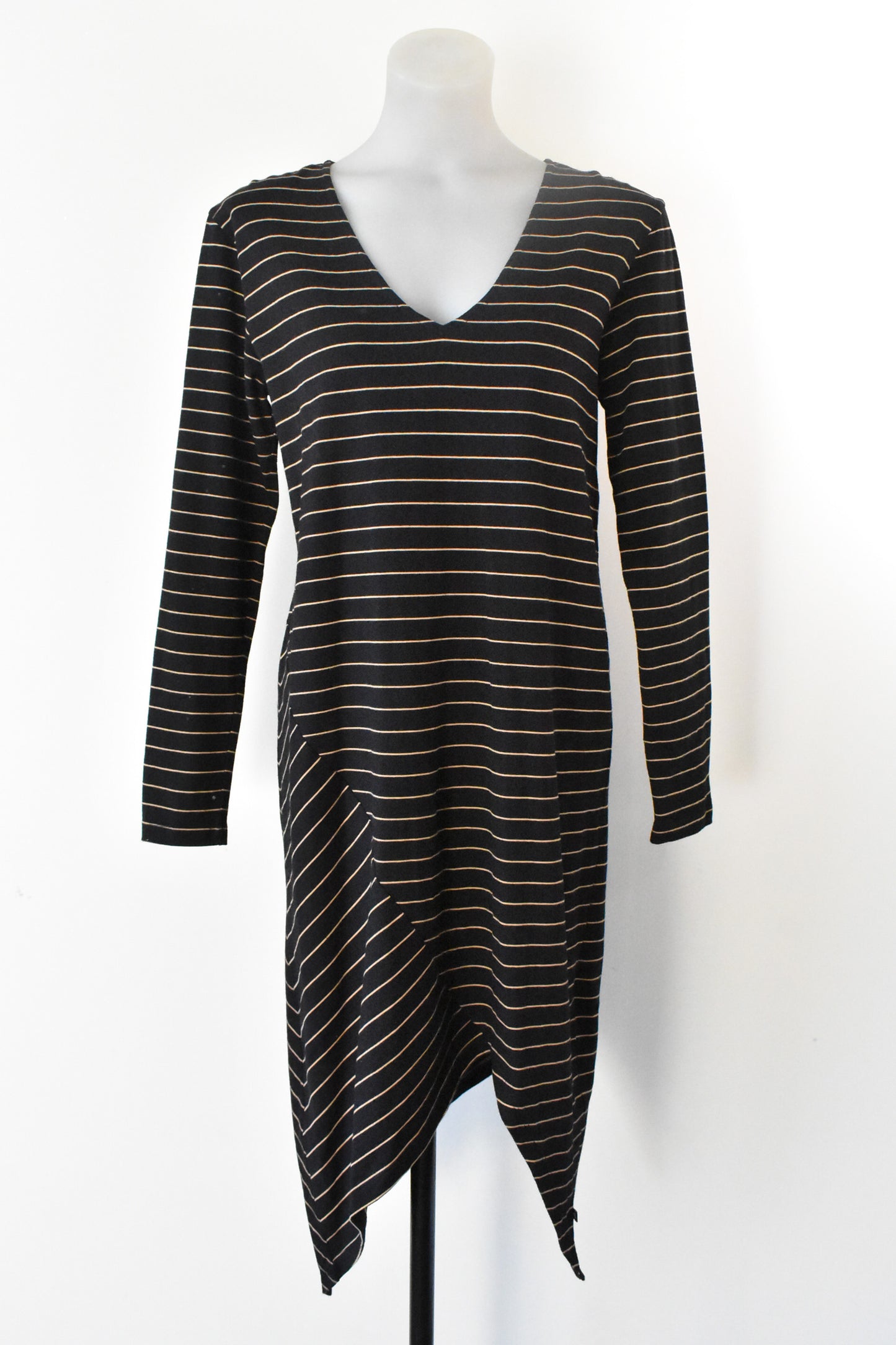 Moochi black & tan 100% cotton asymmetric dress, size S