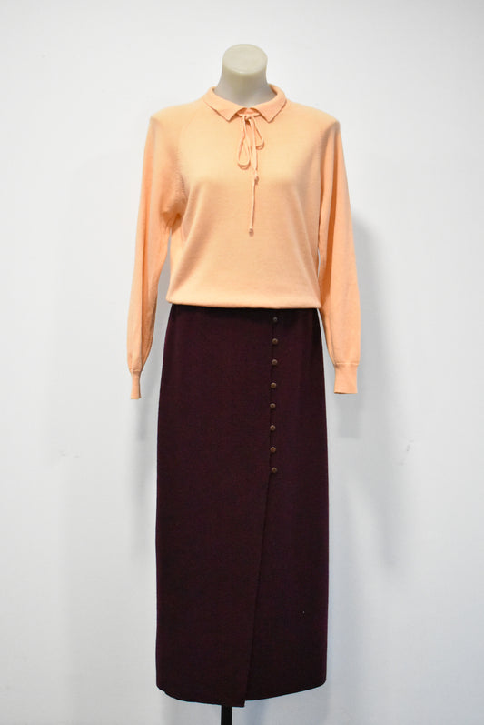 Retro burgundy long knit skirt, S/M