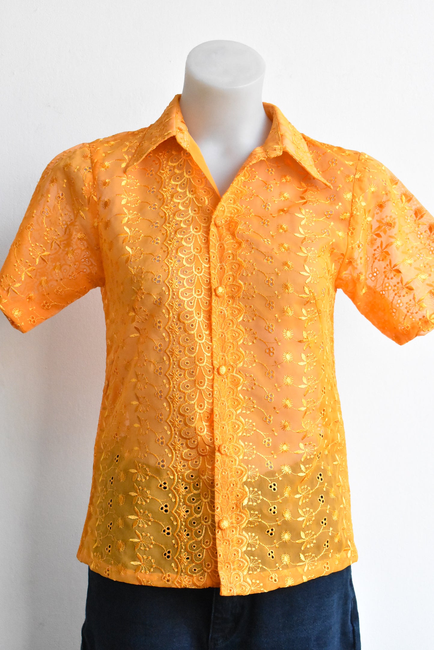 Handmade orange button-up shirt, XS