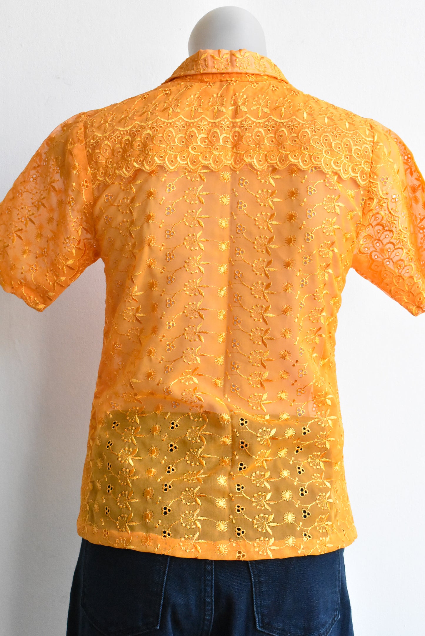 Handmade orange button-up shirt, XS