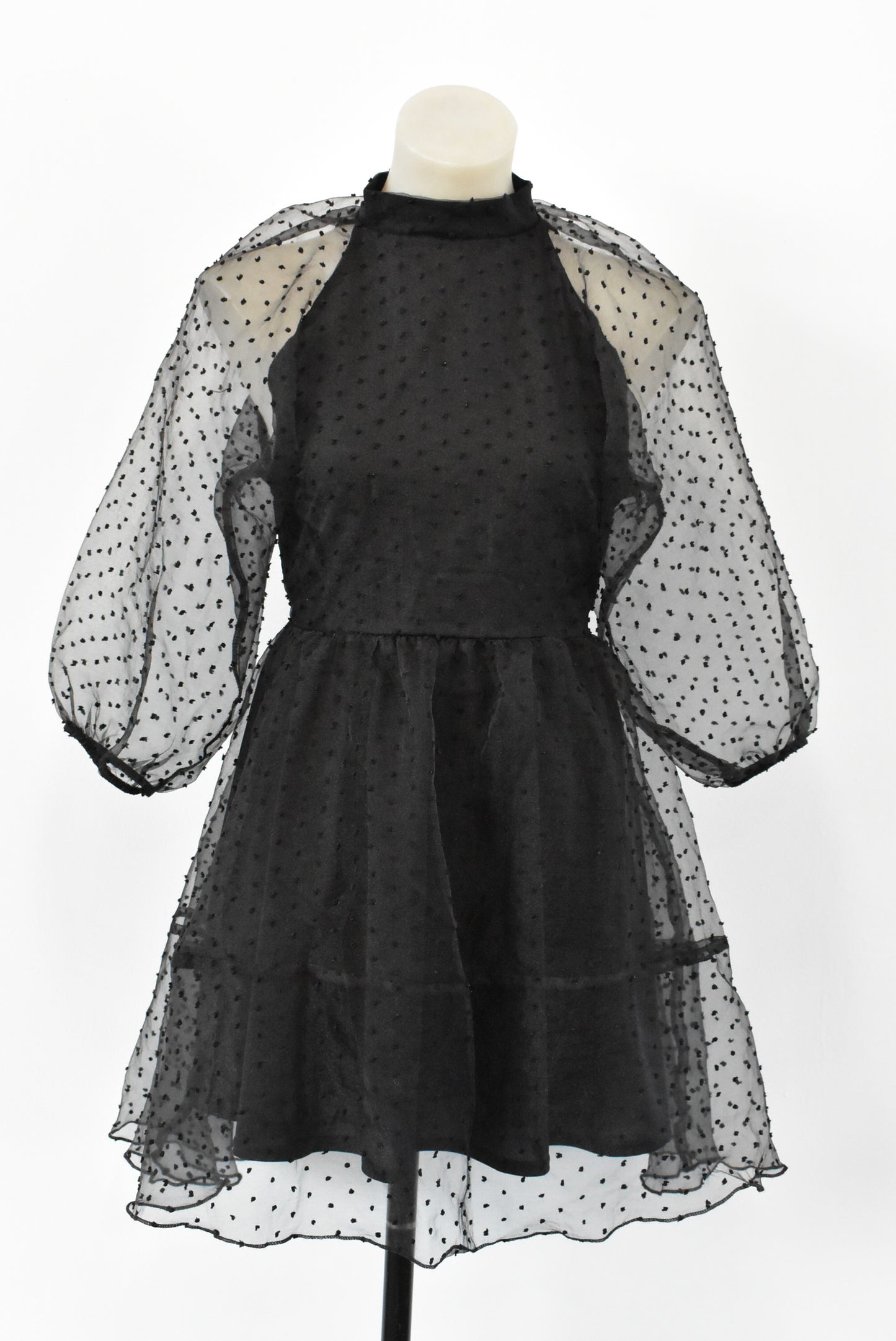 ASOS Design sheer black puff sleeve dress, size 12