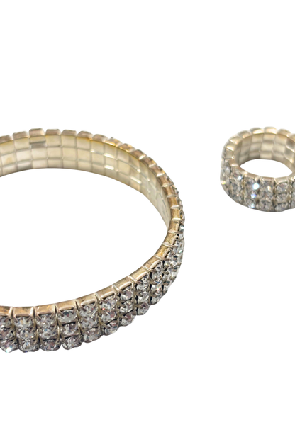 Glitzy glass diamond tennis bracelet + ring