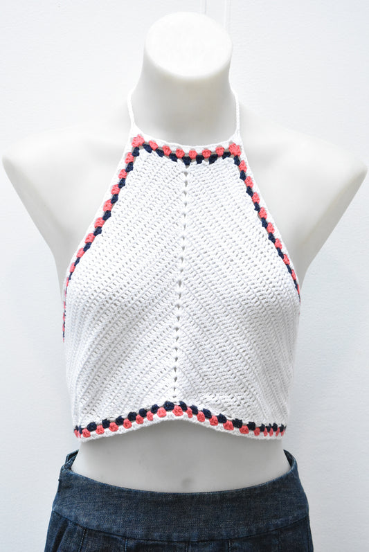 Crochet cotton cropped halter top, XS