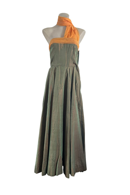 1950’s Shot silk corset gown with draping, S