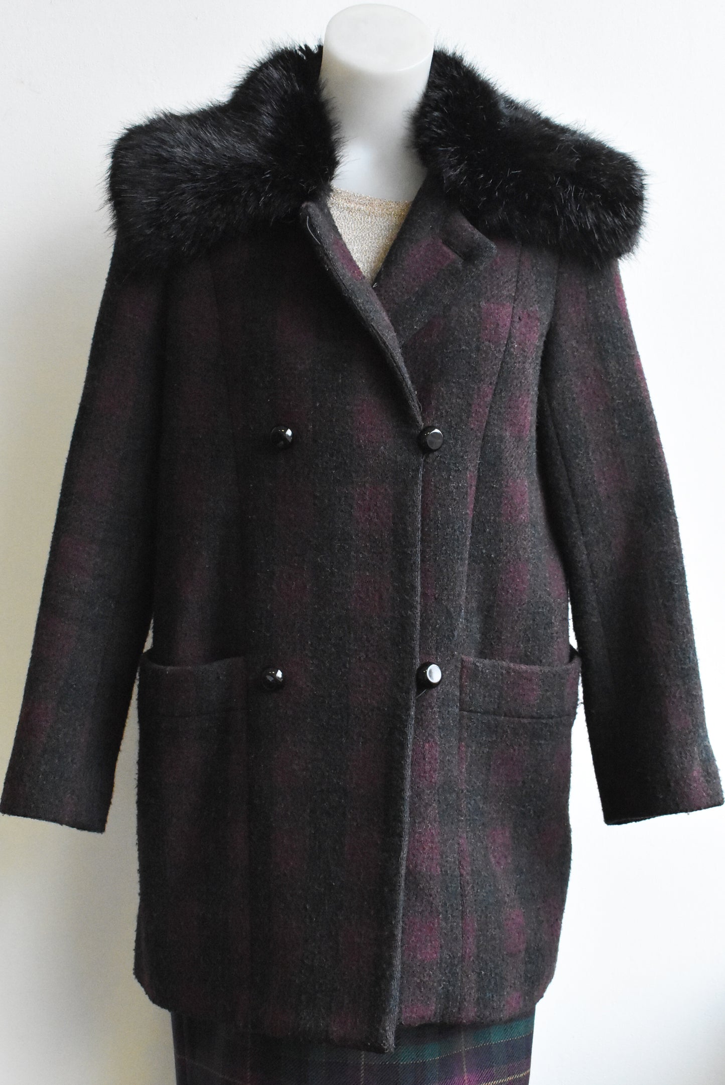 French Connection wool blend coat with furry collar, 8