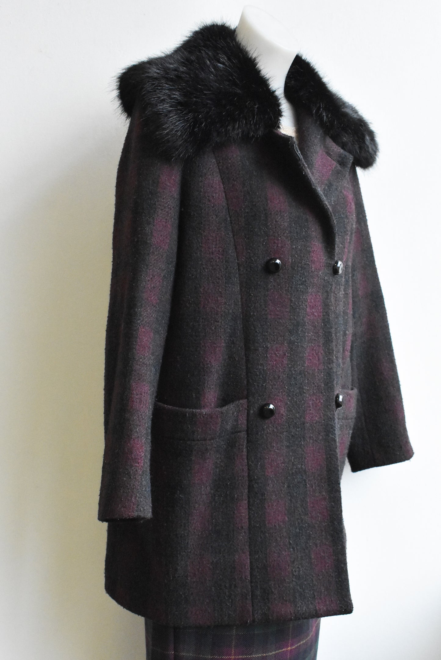 French Connection wool blend coat with furry collar, 8