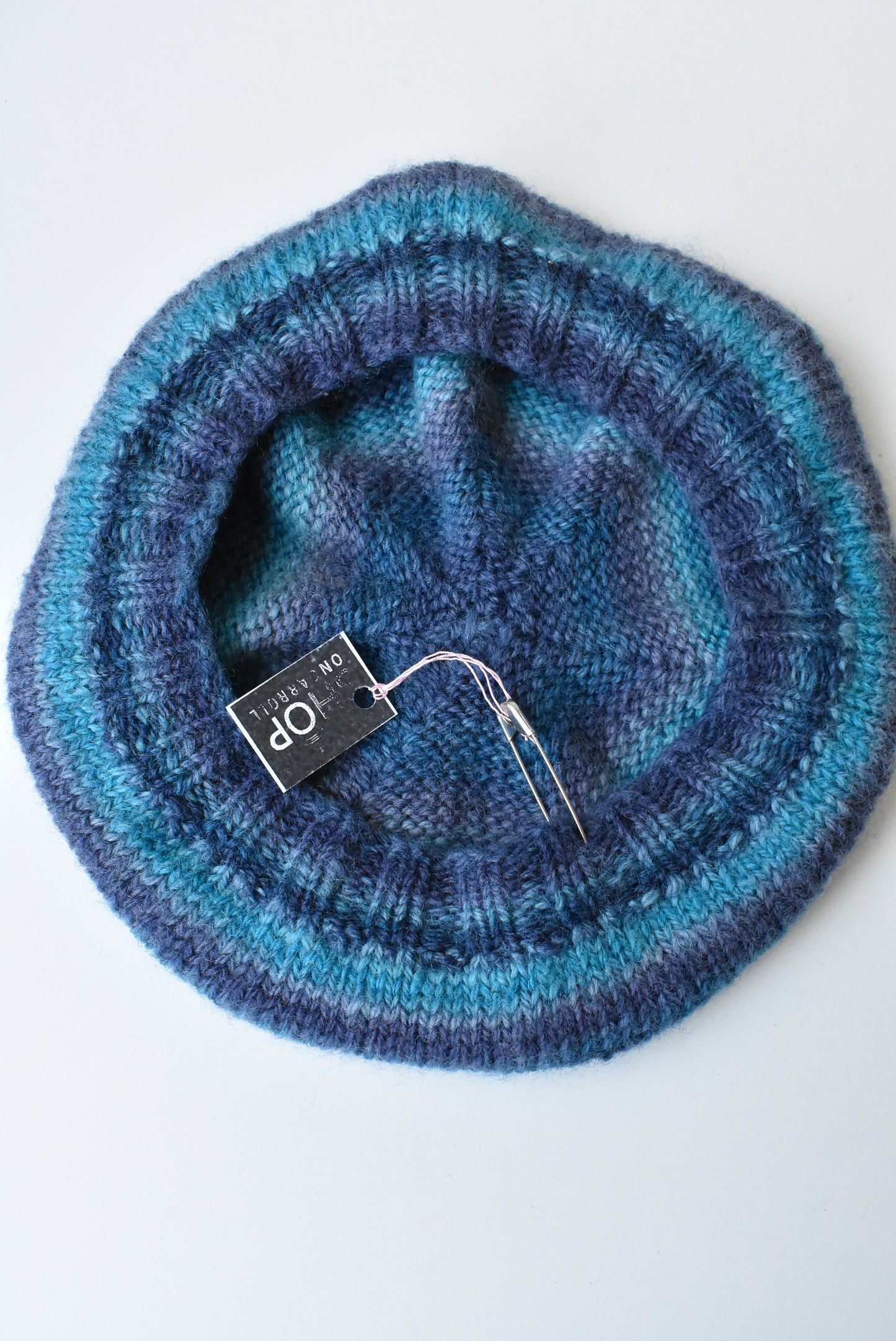 Handmade crochet blue beret hat, osfm