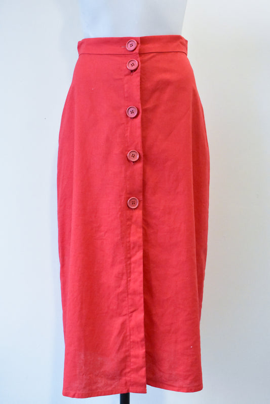 Ruby a-line button front red cotton/linen blend skirt, 6