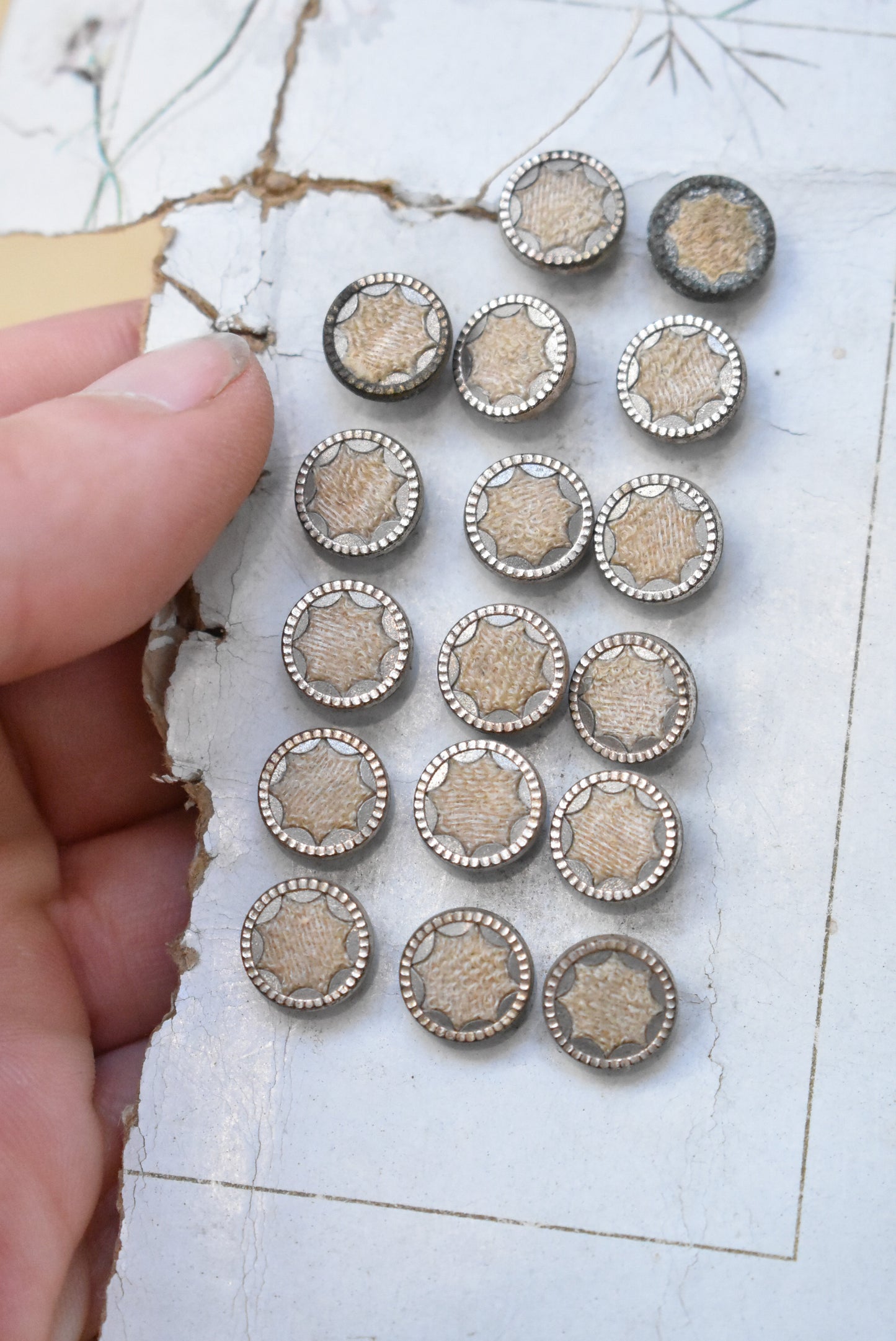 Vintage metal and fabric buttons