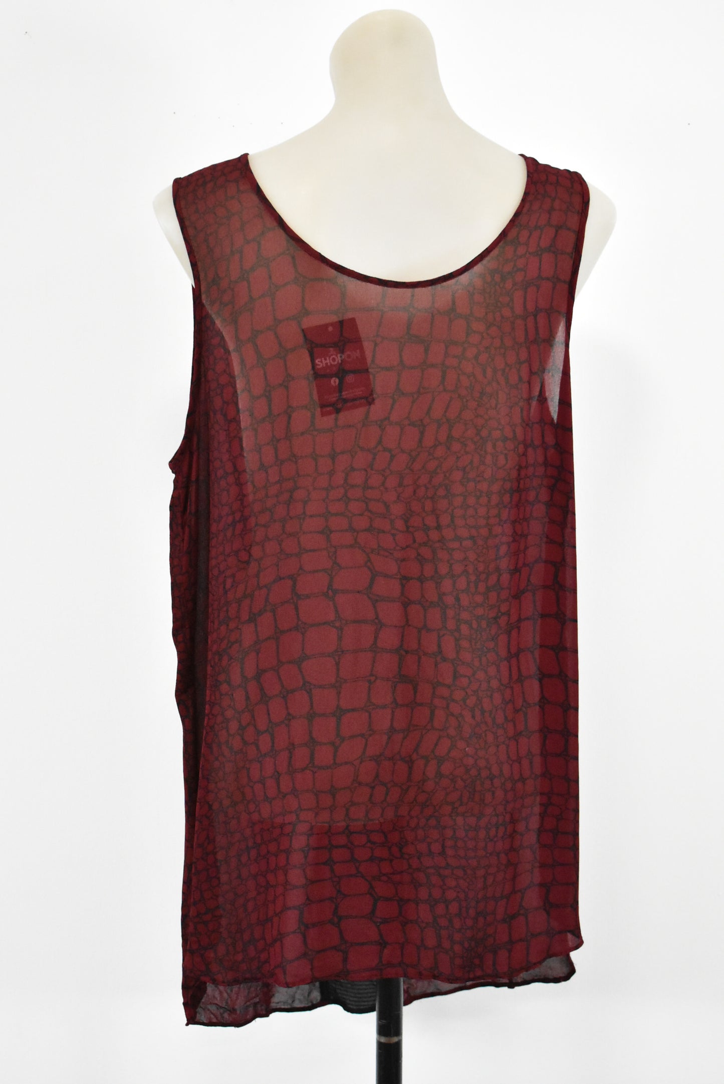 Sheer maroon top with snakeskin pattern, L