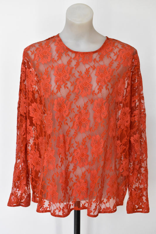 Marilyn Seyb lace style red top, 12