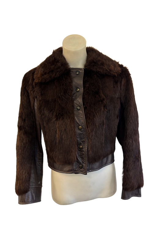 Vintage faux fur + leather jacket, S